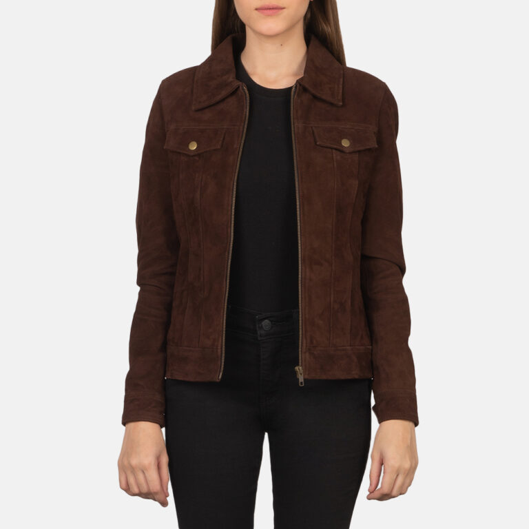 Womens Suzy Mocha Suede Jacket Open Front-4-1659378091023